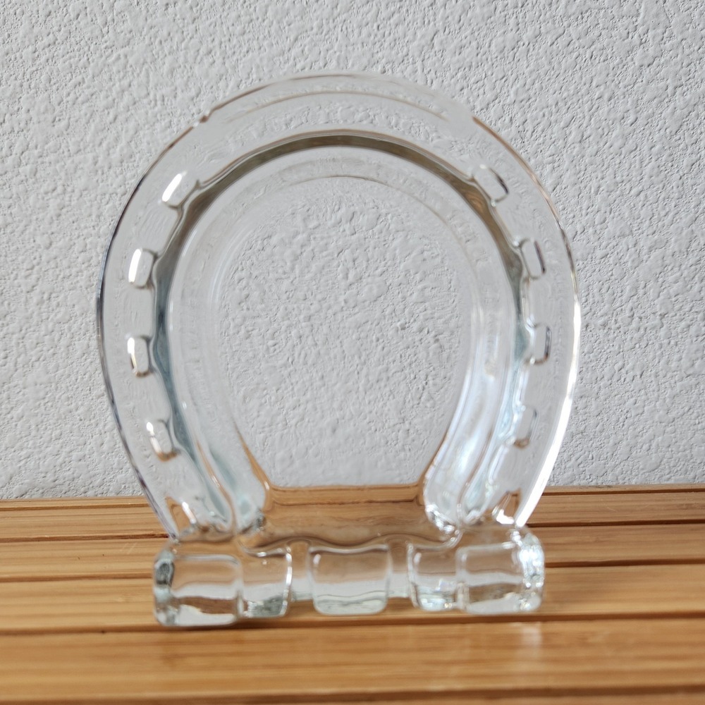 Vintage NEW Clear Glass Horse Shoe Shaped Ashtray Decor‎ Collector Trinket Dish